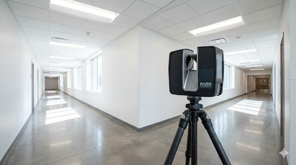 FARO Focus laser scanner in commercial building corridor